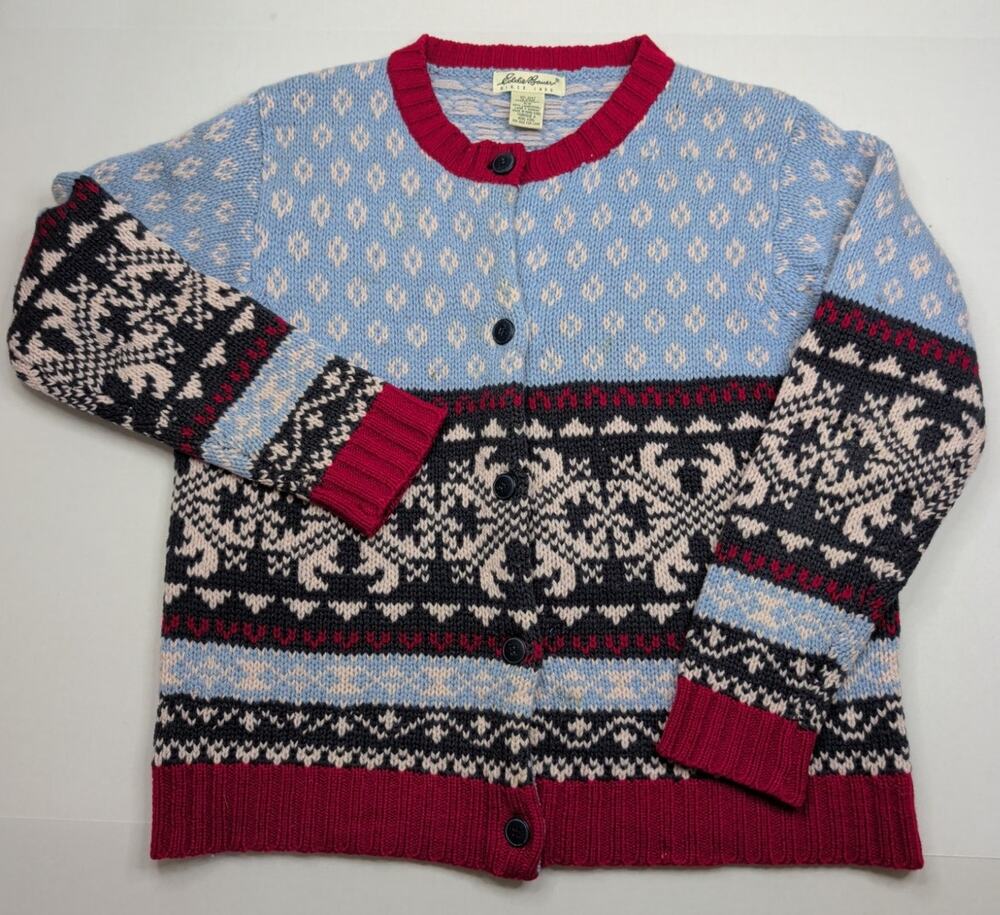 VTG Eddie Bauer Nordic Fair Isle Cardigan Lt. blue Fair Isle Lambs Wool Women M
